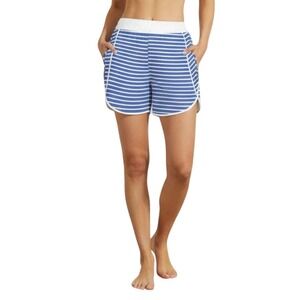 Berry Jane Women's Blue Striped Zipper Pocket Active Board Swim Shorts Size L